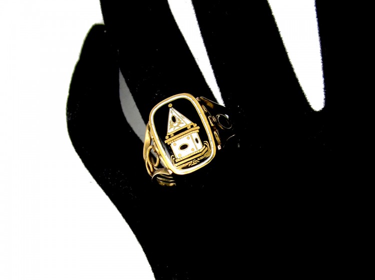 Enamel Mourning Flip Over Ring with Urn
