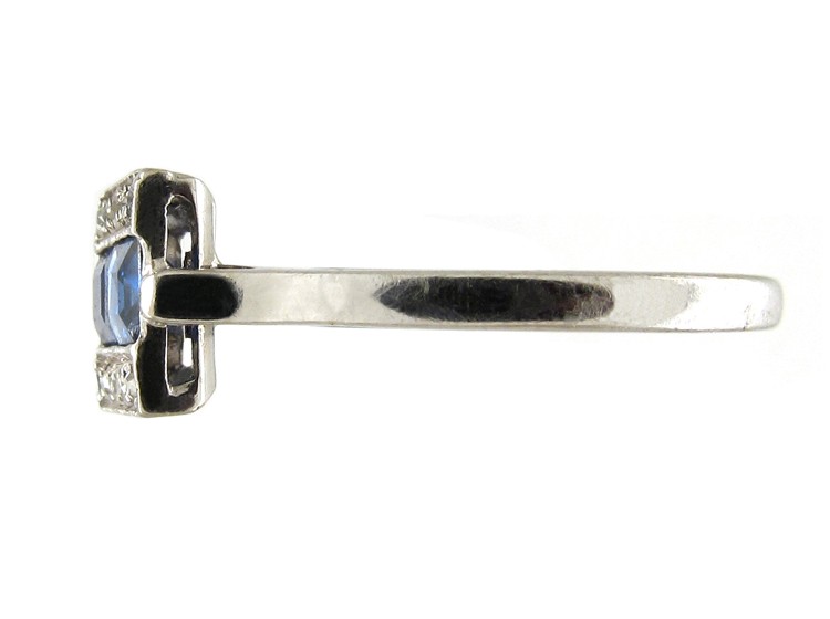 Burma Sapphires & Diamonds Square Deco Platinum Ring