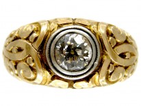 Single Stone Diamond Engraved Gold Victorian Ring