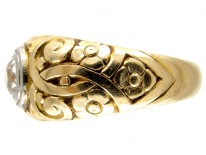 Single Stone Diamond Engraved Gold Victorian Ring