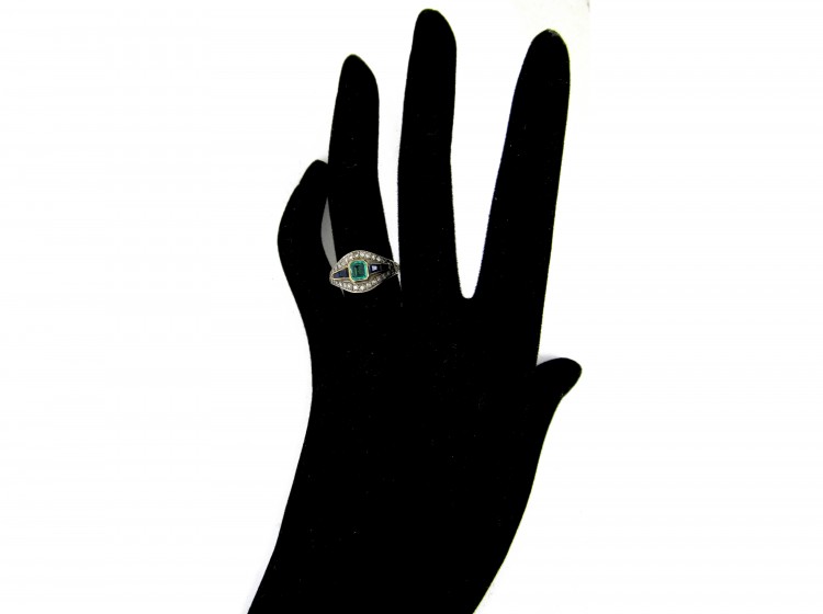 Art Deco Emerald, Sapphire & Diamond Ring