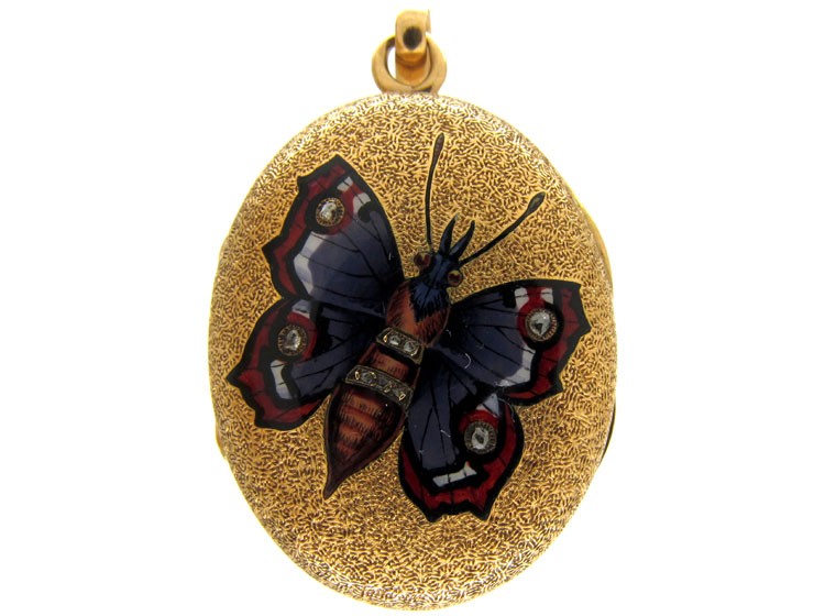 Enamel Butterfly Gold Locket