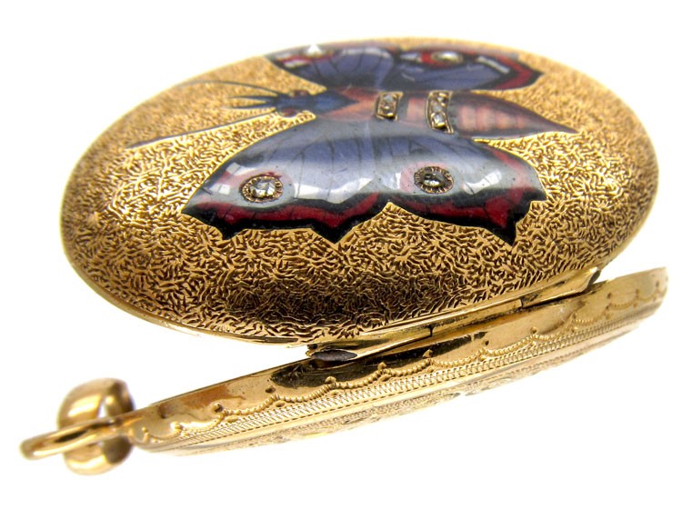 Enamel Butterfly Gold Locket