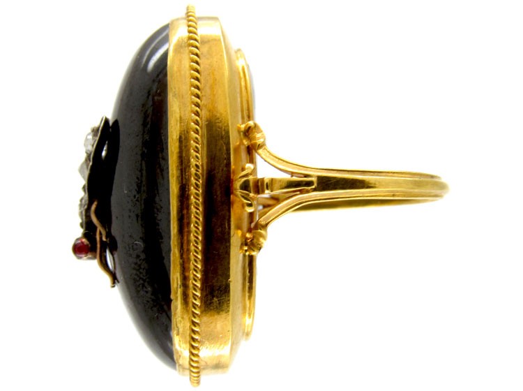 Large Cabochon Garnet & Diamond Victorian Ring