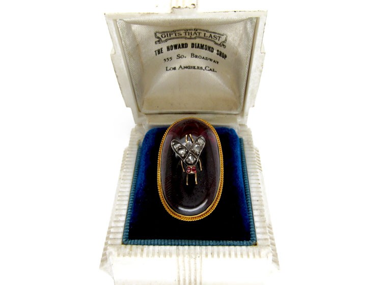 Large Cabochon Garnet & Diamond Victorian Ring