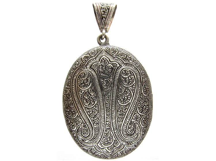 Large Victorian Silver Engraved Locket