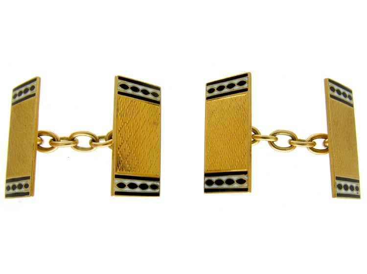 Black & White Enamel 18ct Gold Art Deco Cufflinks