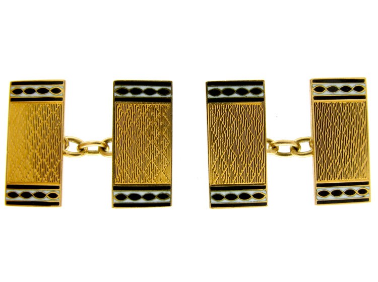 Black & White Enamel 18ct Gold Art Deco Cufflinks