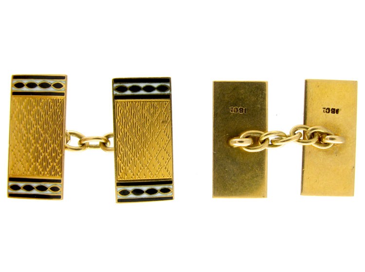 Black & White Enamel 18ct Gold Art Deco Cufflinks