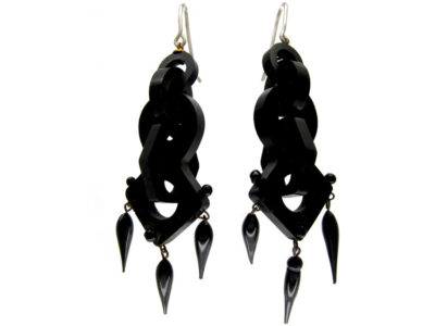 Large Drop Victorian Jet Earrings