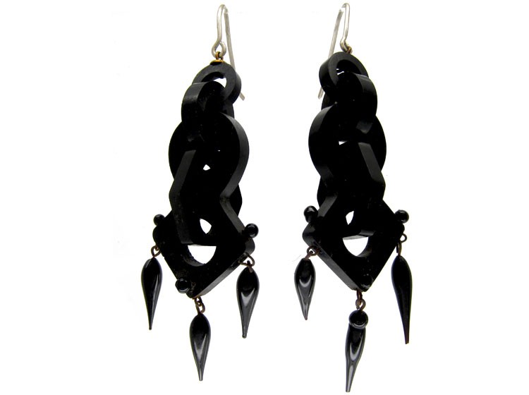 Large Drop Victorian Jet Earrings