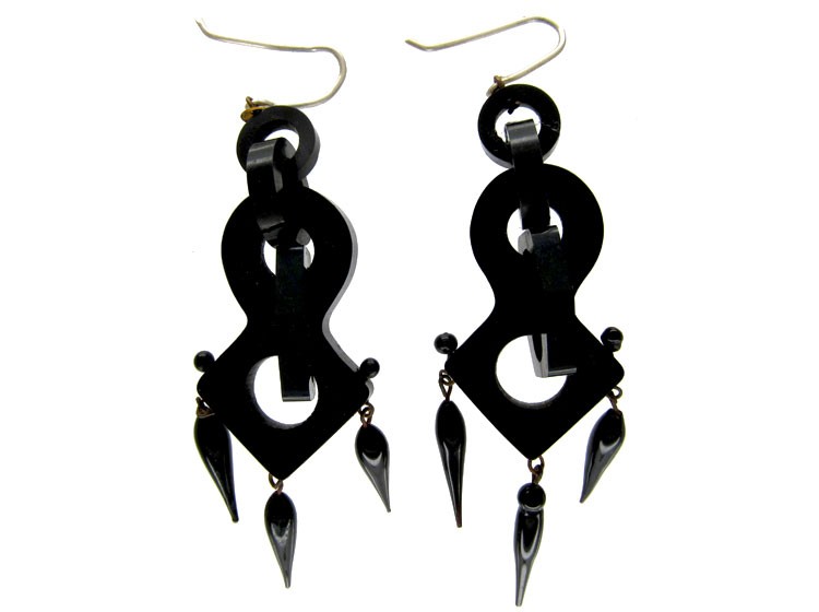 Large Drop Victorian Jet Earrings