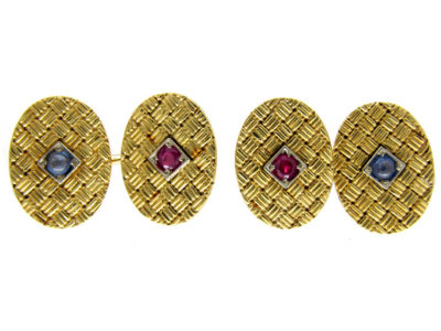 Ruby & Sapphire 18ct Gold Oval Cufflinks