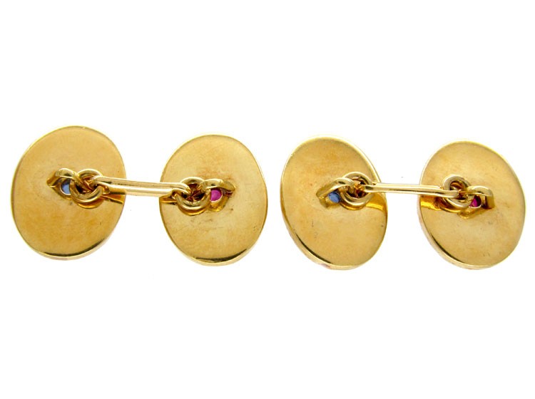 Ruby & Sapphire 18ct Gold Oval Cufflinks