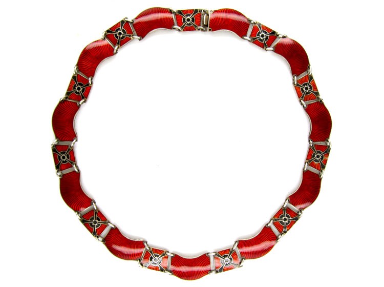Red & Black Enamel Norwegian Silver Collar