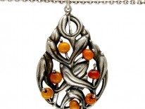 Silver Amber Pendant on Chain