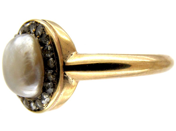 Natural Pearl & Diamond Gold Ring