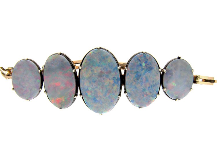 9ct White & Yellow Gold Art Deco Opal Doublet Bracelet