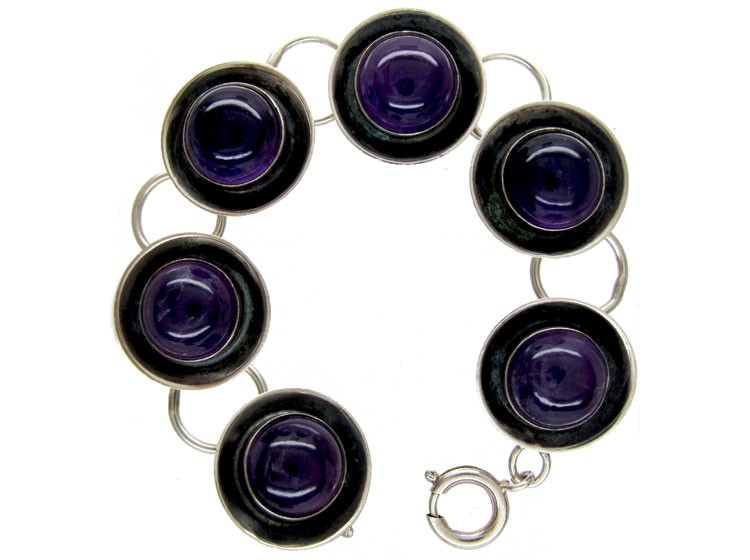Cabochon Amethyst & Silver Retro Bracelet