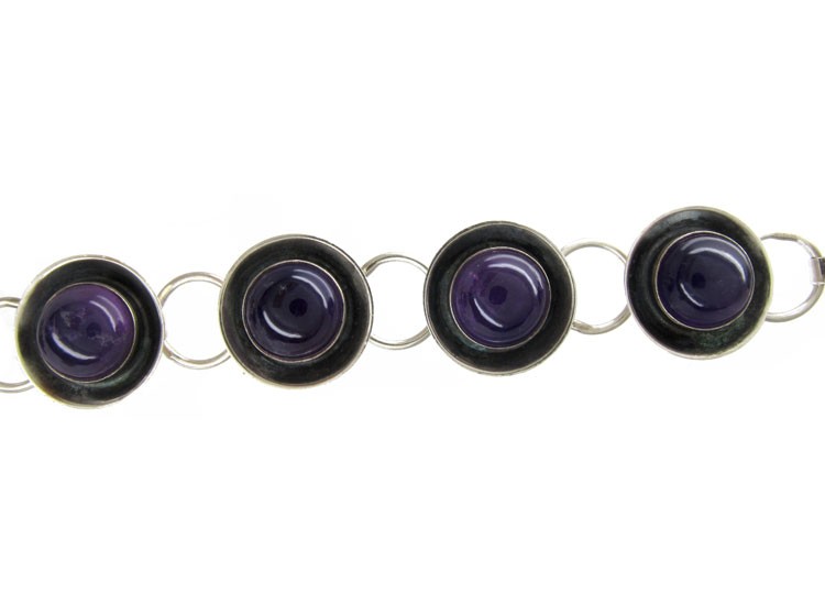 Cabochon Amethyst & Silver Retro Bracelet