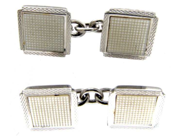 9ct White Gold & Mother of Pearl Cufflinks, Buttons & Studs Set