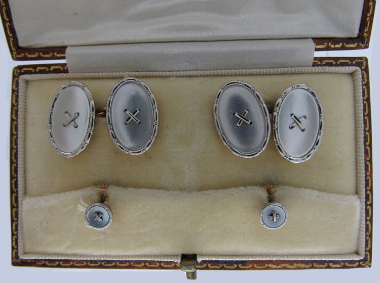 Mother of Pearl 9ct White & Yellow Cufflinks & Studs