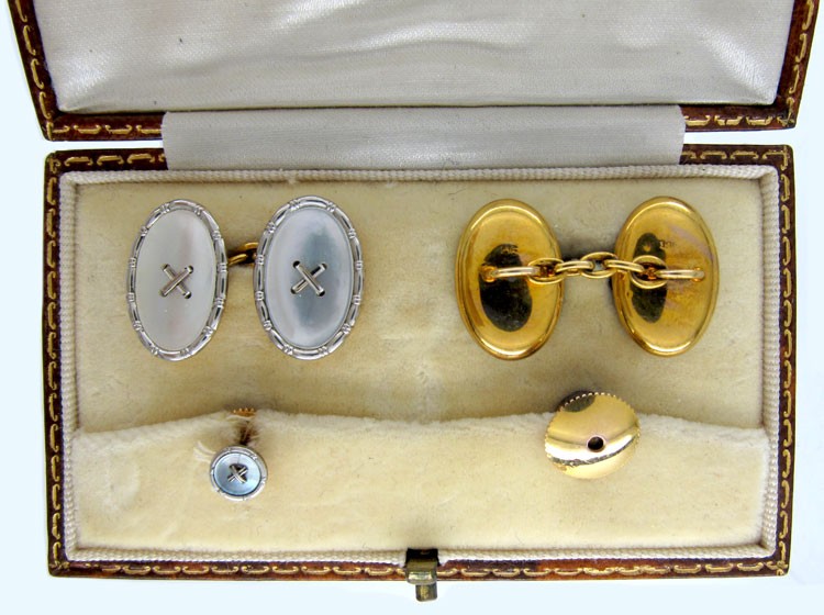 Mother of Pearl 9ct White & Yellow Cufflinks & Studs