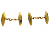 Victorian 15ct Gold & Rose Diamond Bullit Shape Cufflinks