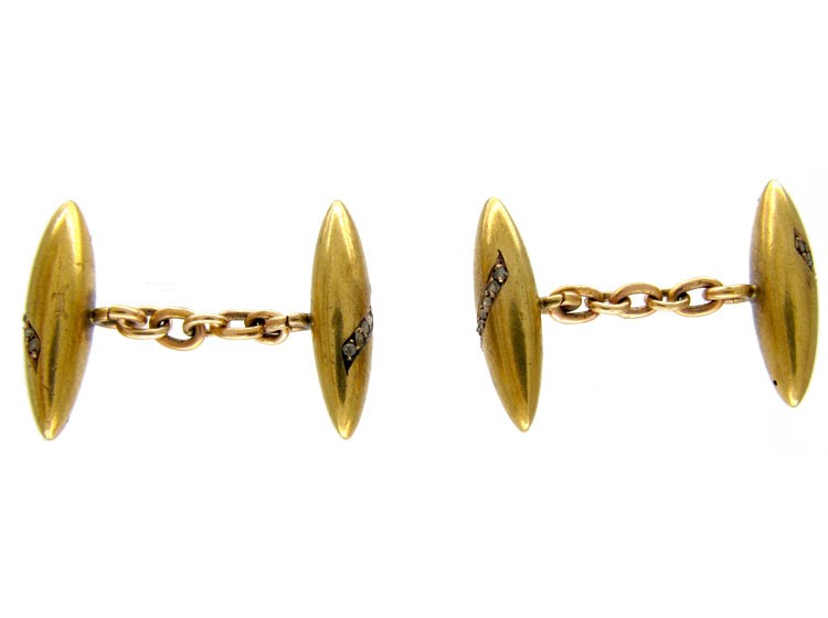 Victorian 15ct Gold & Rose Diamond Bullit Shape Cufflinks