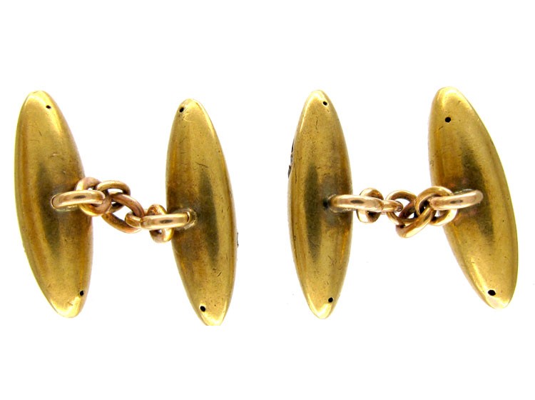 Victorian 15ct Gold & Rose Diamond Bullit Shape Cufflinks