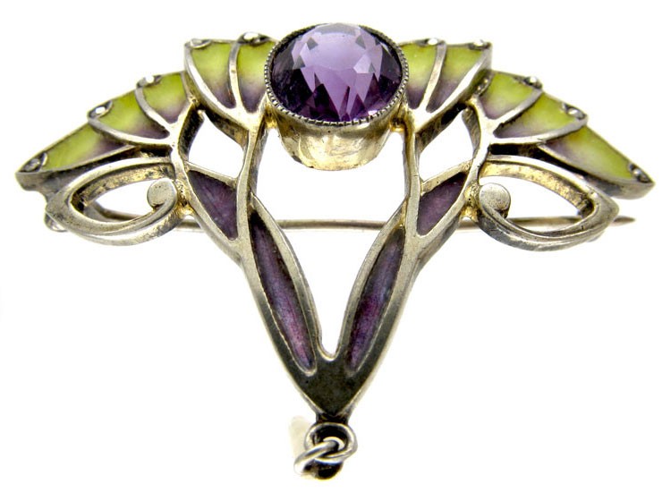 Plique-à-Jour Silver Art Nouveau Brooch