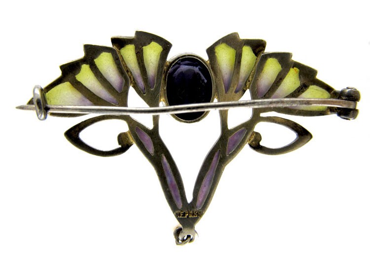 Plique-à-Jour Silver Art Nouveau Brooch