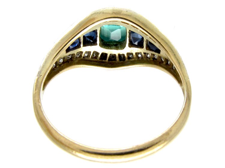 Art Deco Emerald, Sapphire & Diamond Ring