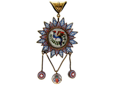 Silver Gilt Micro Mosaic Victorian Pendant