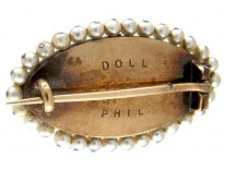 Edwardian 15ct Gold, Royal Blue Enamel, Rose Diamond & Natural Pearls Double Heart Brooch