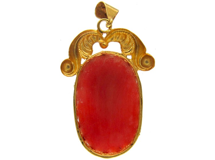 Georgian 15ct Gold & Carved Coral Neo Classical Pendant of a Lady's Head