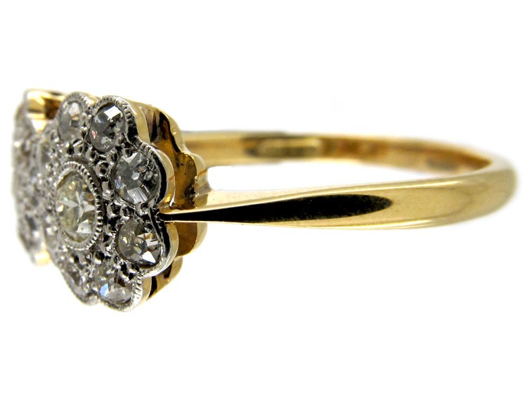 Double Cluster Diamond Edwardian Ring