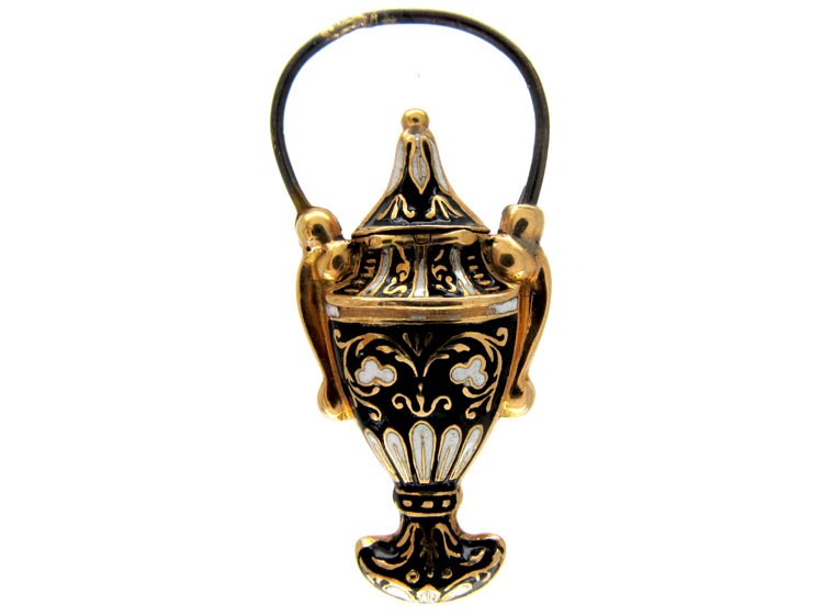 Georgian Swiss Enamel Gold Urn Padlock Pendant