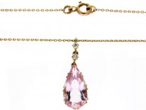 Morganite Diamond 14ct Gold Pendant on Russian Chain