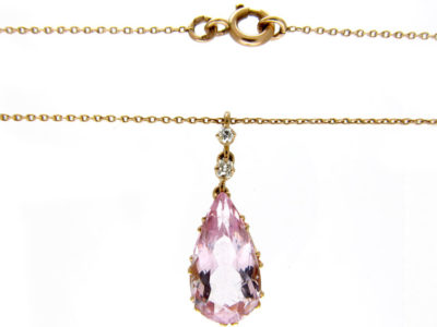 Morganite Diamond 14ct Gold Pendant on Russian Chain