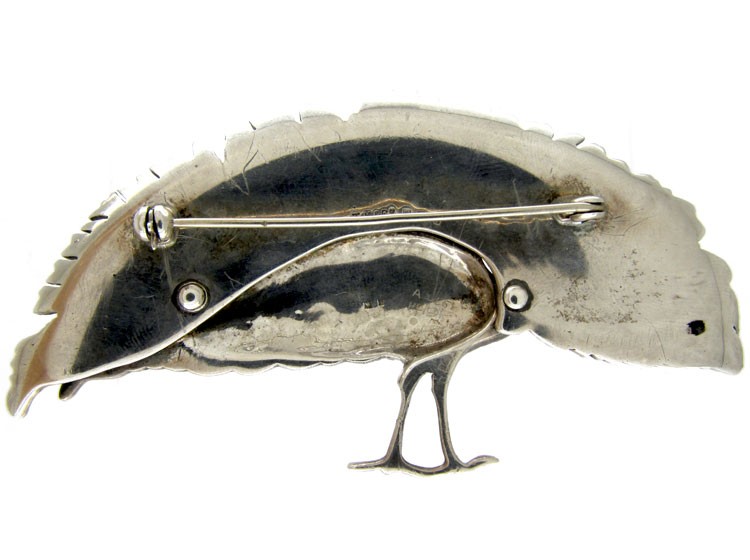 Large Marcasite & Paste Peacock Brooch