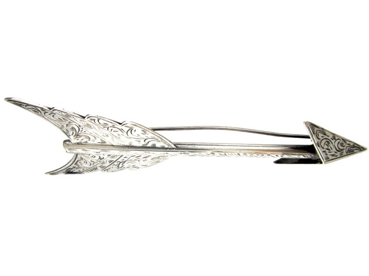 Large Silver Victorian Engraved Arrow Brooch