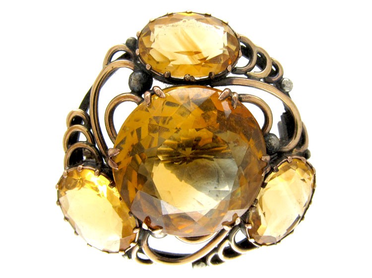 Silver, Gold & Citrine Brooch by Bernard Instone