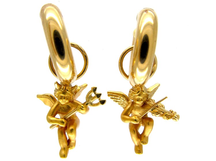 Good & Evil 18ct Gold Cherub Earrings