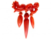 Carved Coral Cherub Brooch with Three Drops