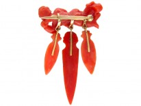 Carved Coral Cherub Brooch with Three Drops