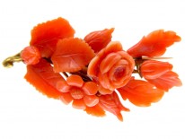 Carved Coral Flower Brooch