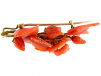 Carved Coral Flower Brooch