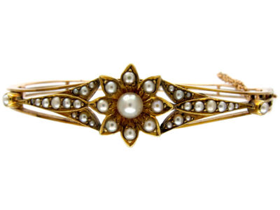 15ct Gold & Natural Split Pearls Bangle