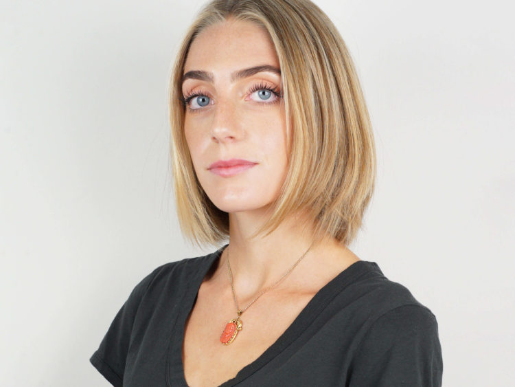 Georgian 15ct Gold & Carved Coral Neo Classical Pendant of a Lady's Head